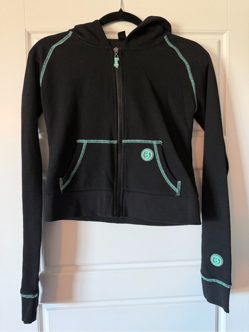 Body By Raven Waffle Zip-Up Hoodie with Teal Trim